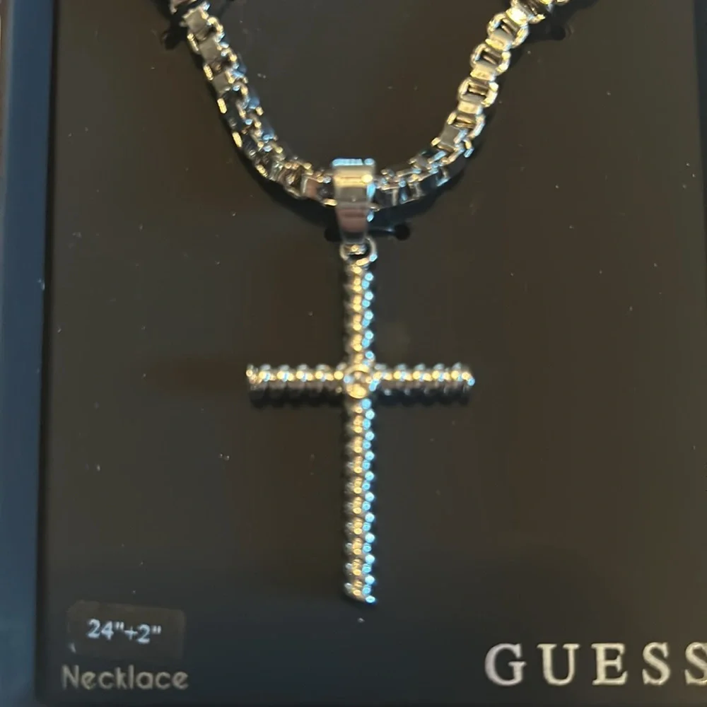 Guess cross silver plated necklace